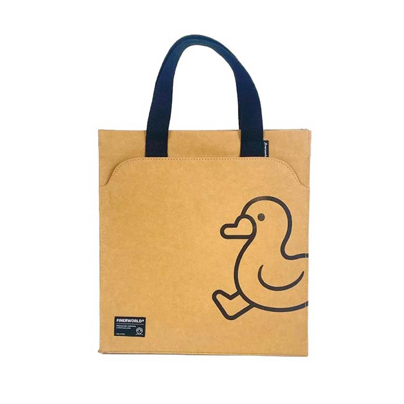 Sac fourre-tout en papier Kraft lavable avec pocke avant
