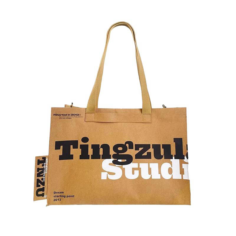 Sac fourre-tout en papier Kraft lavable avec poche